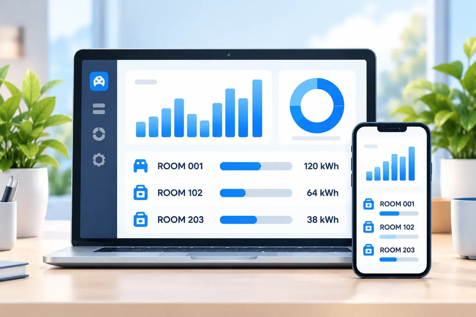 Usage charts on a laptop and a phone