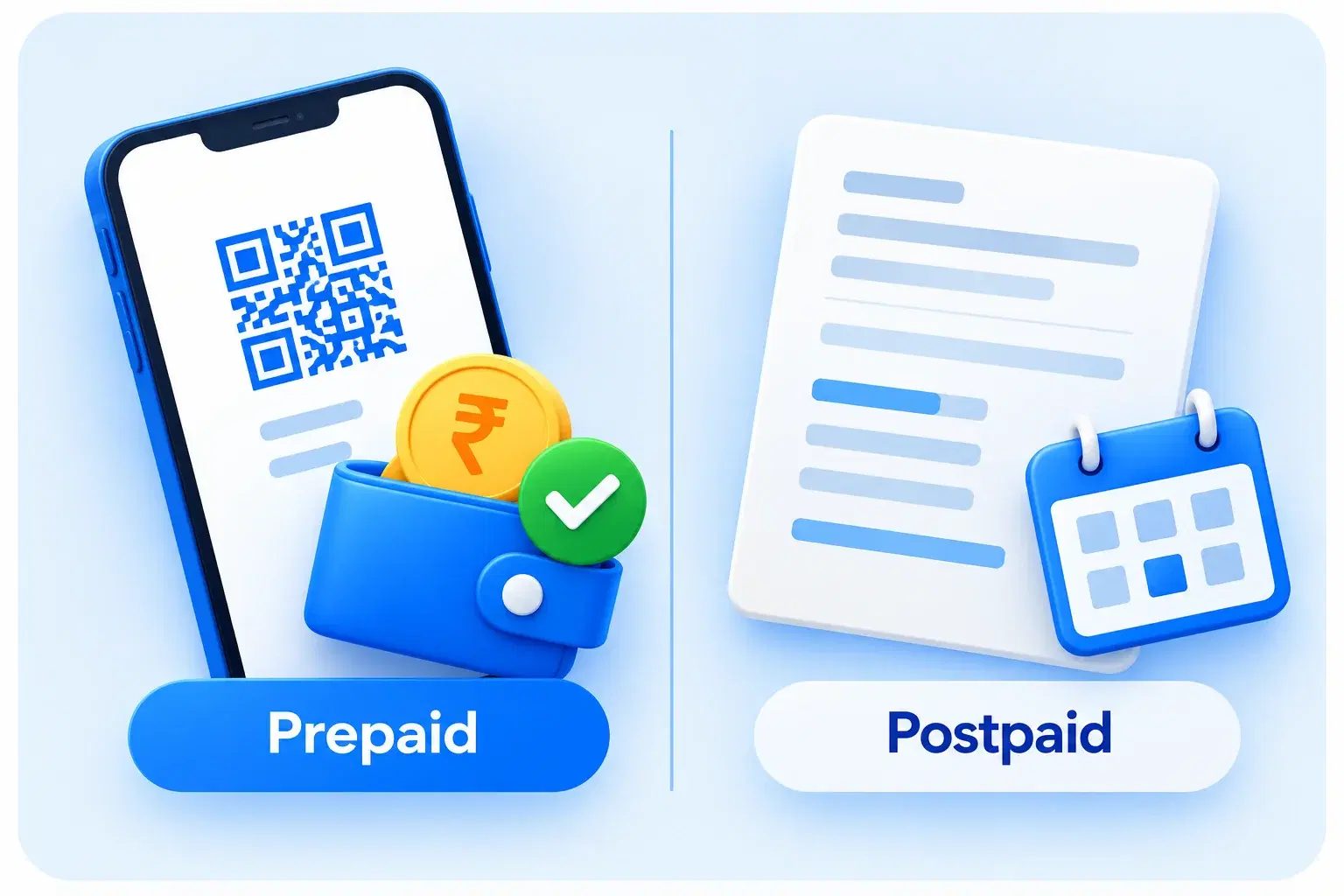 Prepaid and postpaid billing on a phone and a bill